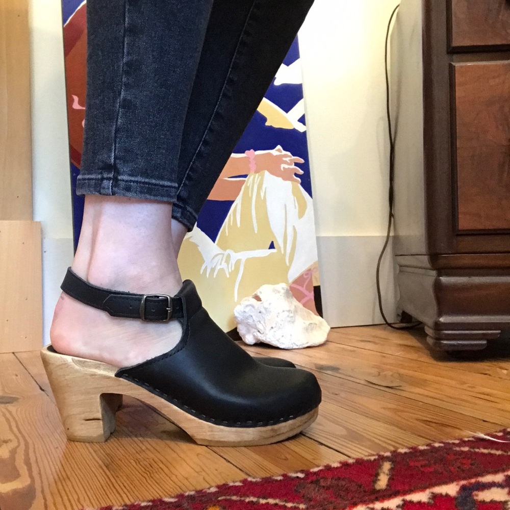 Sven black open back clogs size 38